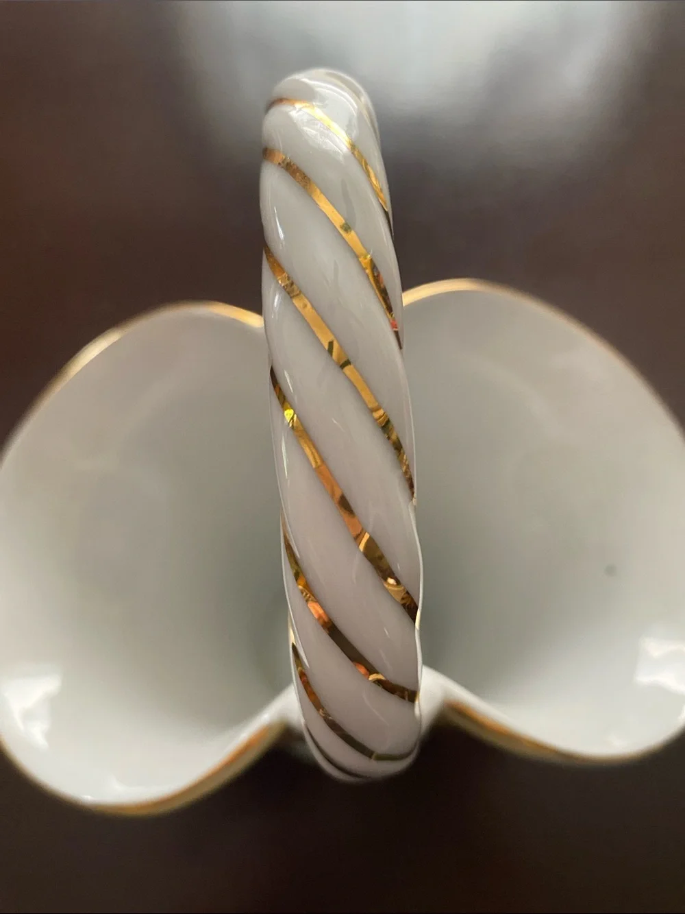 Porcelain Floral Basket with Blue Rose and Gold Trim